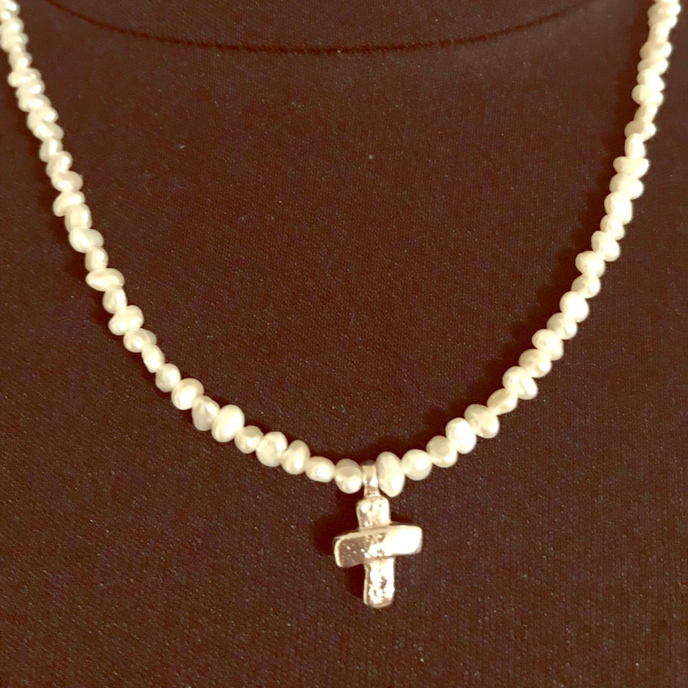 Silpada Freshwater Pearl & Sterling Cross Necklace